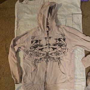 Graphic Skull Hoodie in Beige